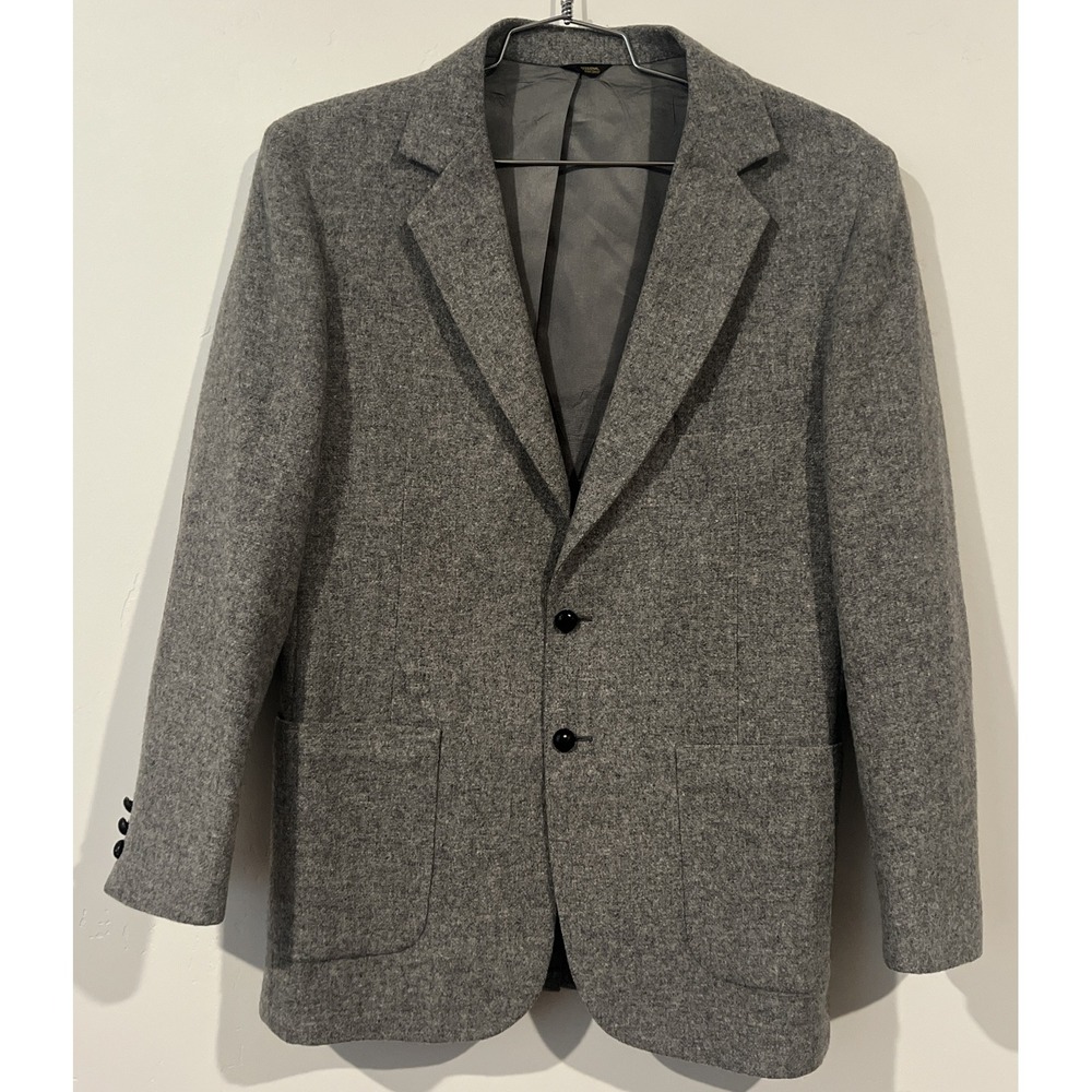 Craig Scott Men Blazer Elbow Patches 100% Wool Coat Jacket Color Gray Size 44R